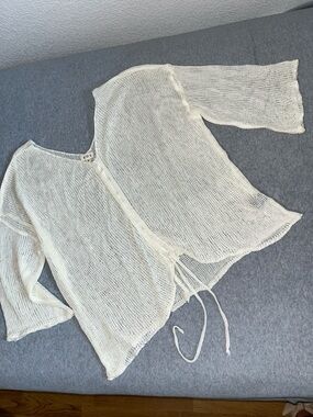 Womens Pol Ivory Oversized Open Knit Top Coverup Medium Beach Boho Festival